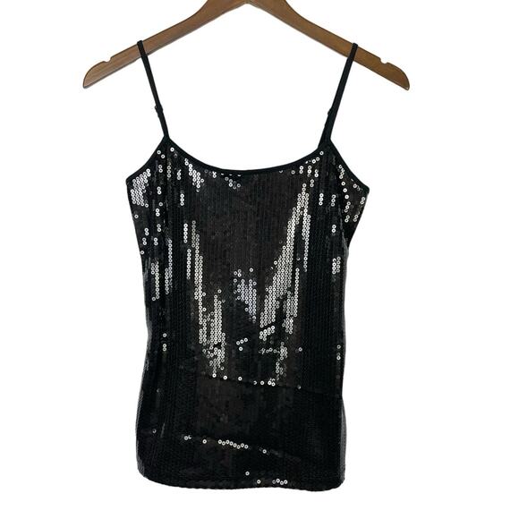LOFT | NWT Black Sequins Adjustable Spaghetti Strap Layering Cami Tank - Picture 2 of 8